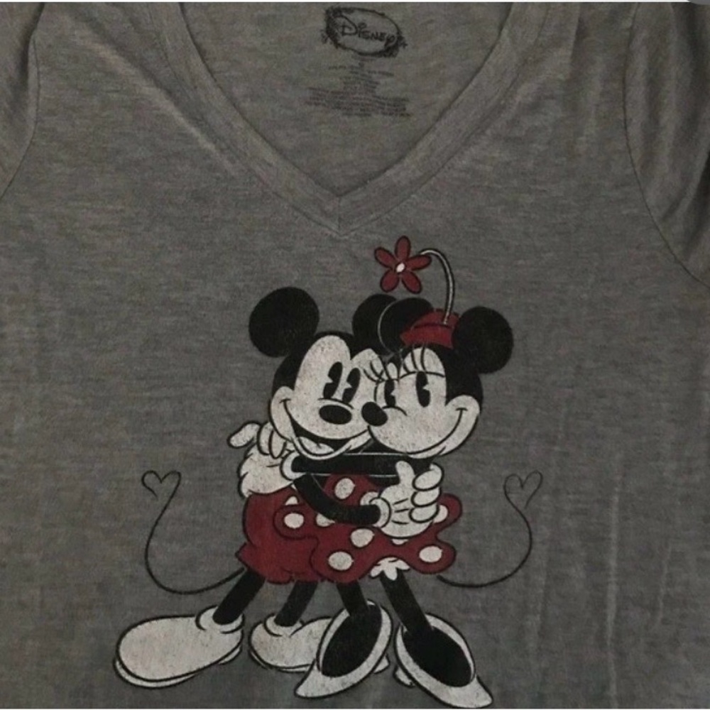 Disney Gray Tee with Mickey and Minnie Design
